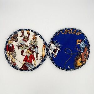 Vintage Handmade Kitchen, hot pads Western Cowboy Print Jean Pockets 8.5" Round